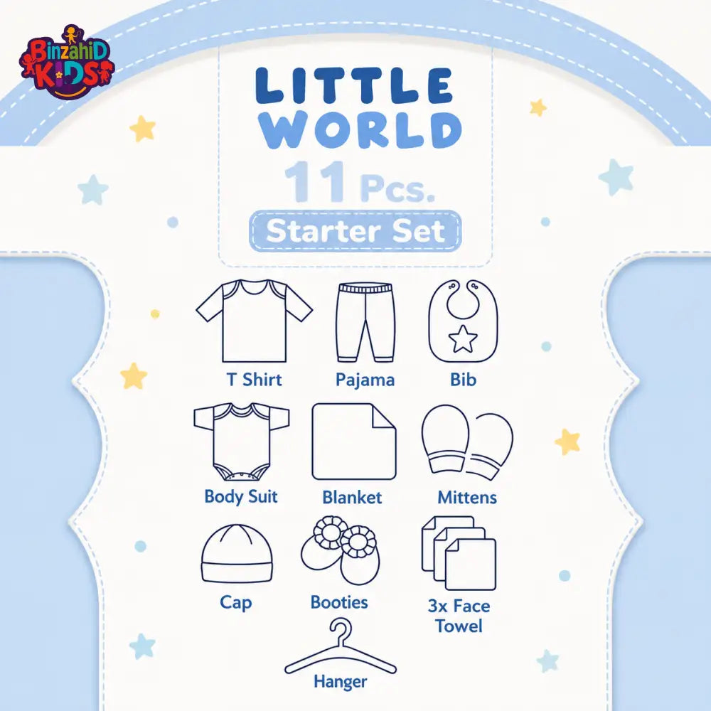 LITTLE WORLD 11 PCS NEWBORN BABY STARTER GIFT SET – PANDA EMBROIDERED DESIGN (PEACH)