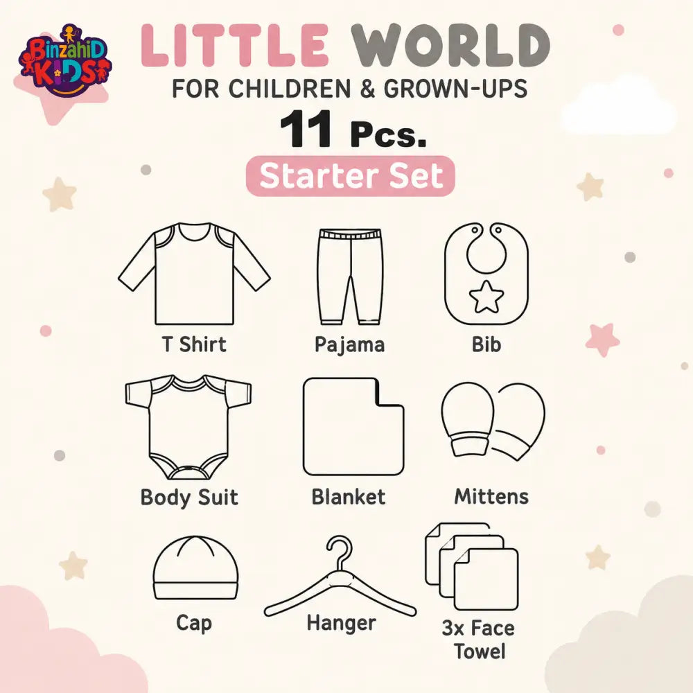 LITTLE WORLD 11 PCS STARTER SET – HELICOPTER BEAR EMBROIDERED DESIGN (PINK)