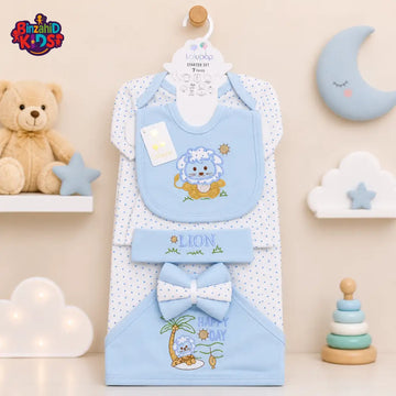 LOLYPOP 11 PCS NEWBORN BABY STARTER GIFT SET – LION EMBROIDERED DESIGN (BABY BLUE)