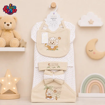 LOLYPOP 11 PCS NEWBORN BABY STARTER GIFT SET – LION EMBROIDERED DESIGN (CREAM)