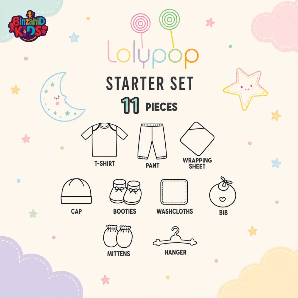 LOLYPOP 11 PCS NEWBORN BABY STARTER GIFT SET – LION EMBROIDERED DESIGN (MINT GREEN)