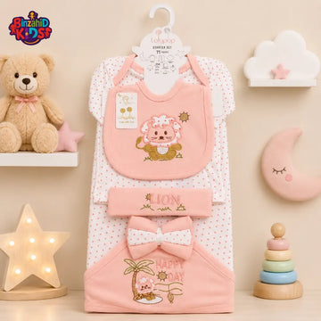 LOLYPOP 11 PCS NEWBORN BABY STARTER GIFT SET – LION EMBROIDERED DESIGN (PEACH)
