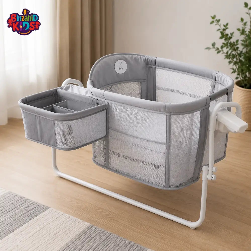 MASTELA 4 IN 1 BABY BEDSIDE SLEEPER WITH STORAGE BASKET - GREY