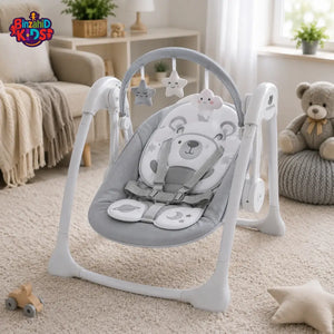 MASTELA BABY SOOTHING SWING WITH PLUSH BEAR SEAT - GREY