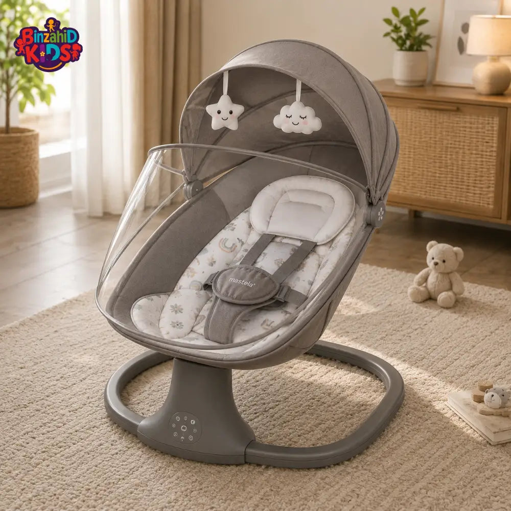 MASTELA ELECTRIC BABY ROCKER WITH MOSQUITO NET - GREY