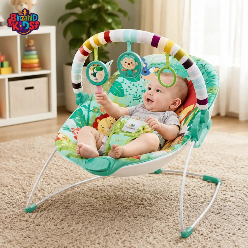 MASTELA SOOTHING VIBRATION BABY BOUNCER WITH TOY BAR & MUSICAL SEAT - GREEN