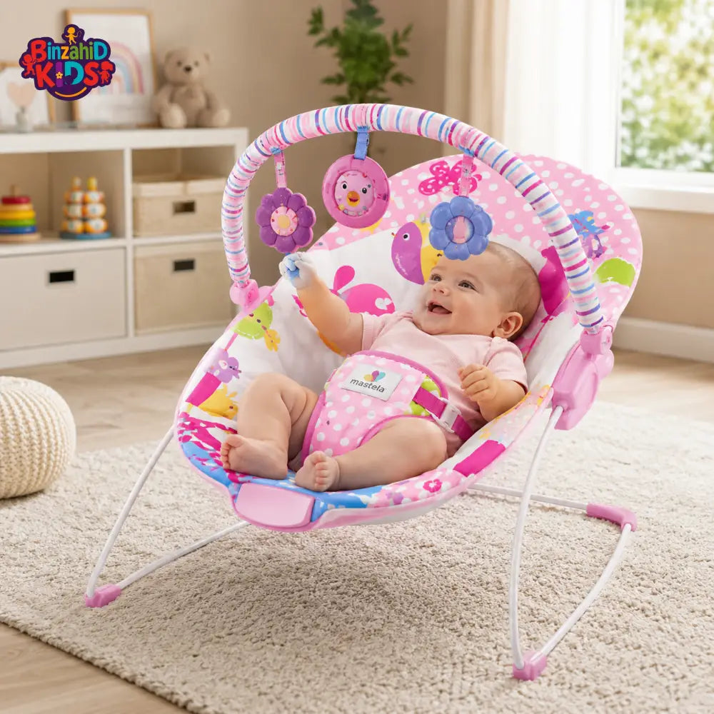 MASTELA SOOTHING VIBRATION BABY BOUNCER WITH TOY BAR & MUSICAL SEAT - PINK