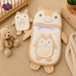 MONSTER DESIGN COTTON POLYESTER BABY SLEEPING BAG WITH MATCHING PILLOW - BEIGE