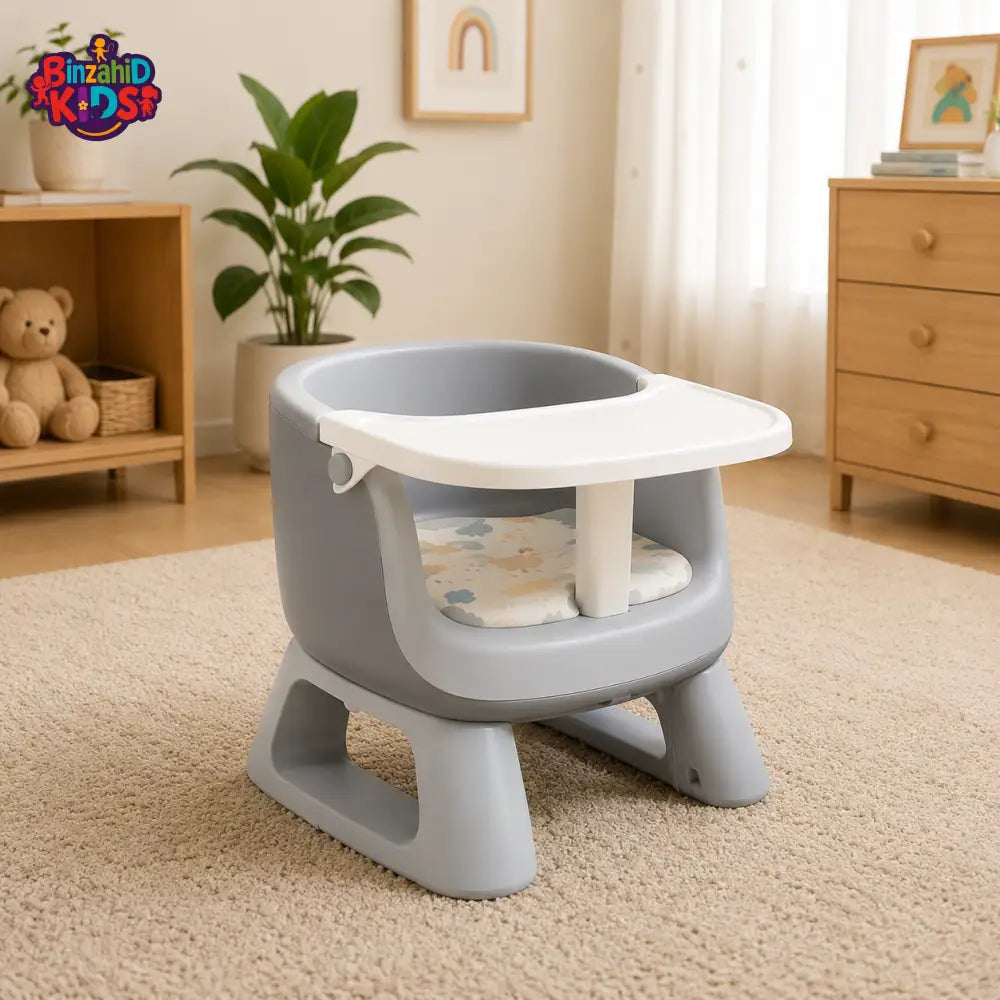 MULTIFUNCTIONAL BABY FEEDING CHAIR WITH TRAY FOR TODDLERS - GREY