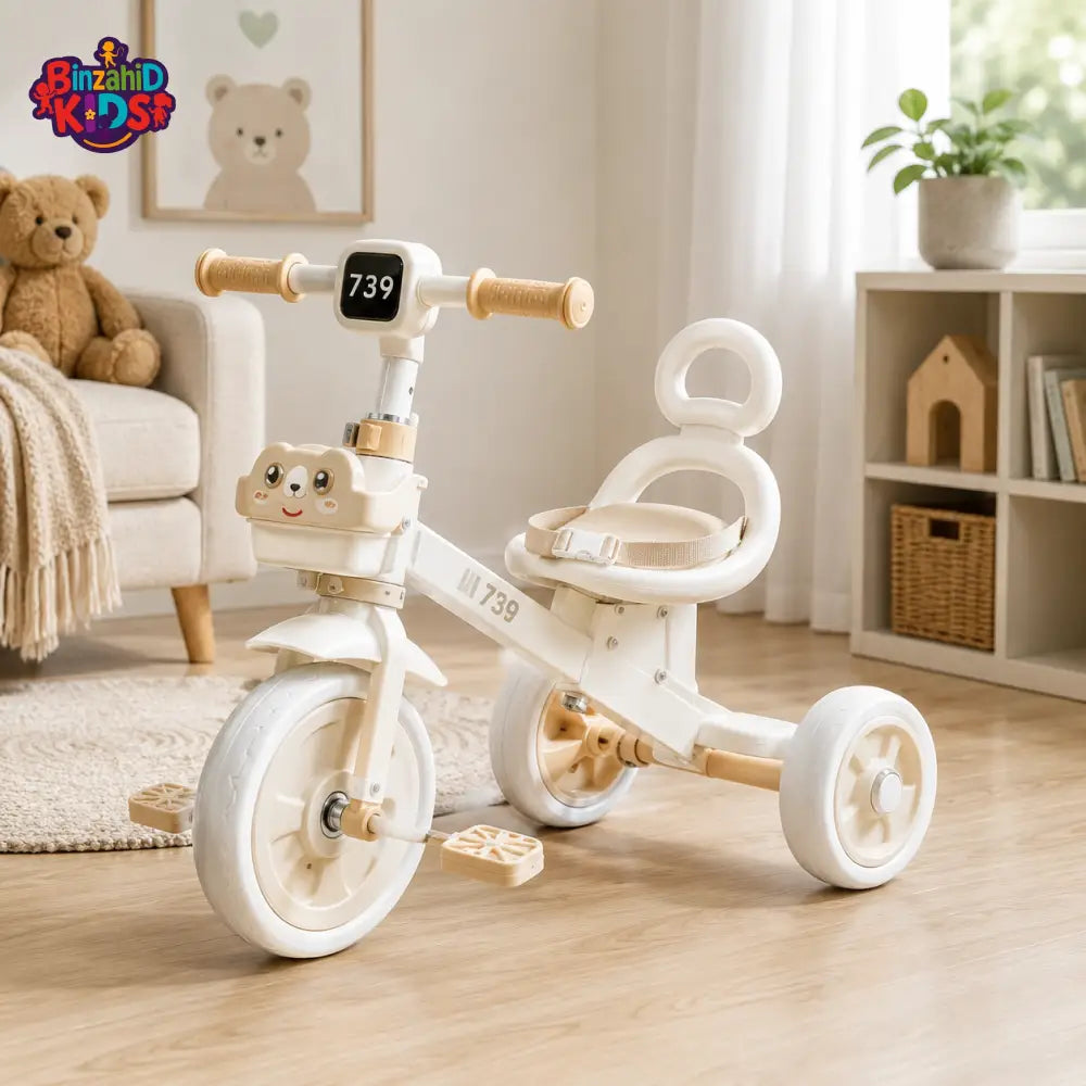 MULTIFUNCTIONAL BABY TRICYCLE WITH SAFETY RAIL - WHITE