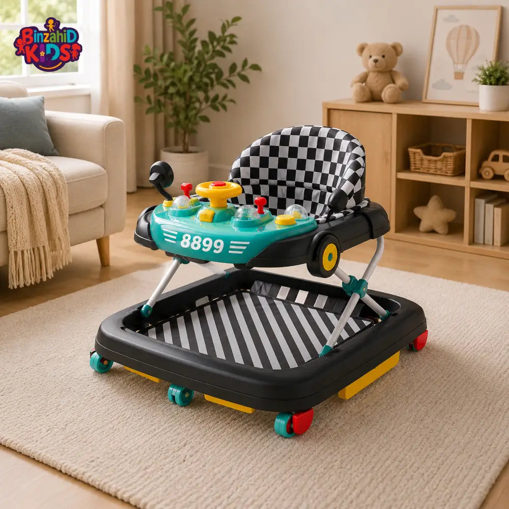 MULTIFUNCTIONAL BABY WALKER WITH FOOT MAT - RED