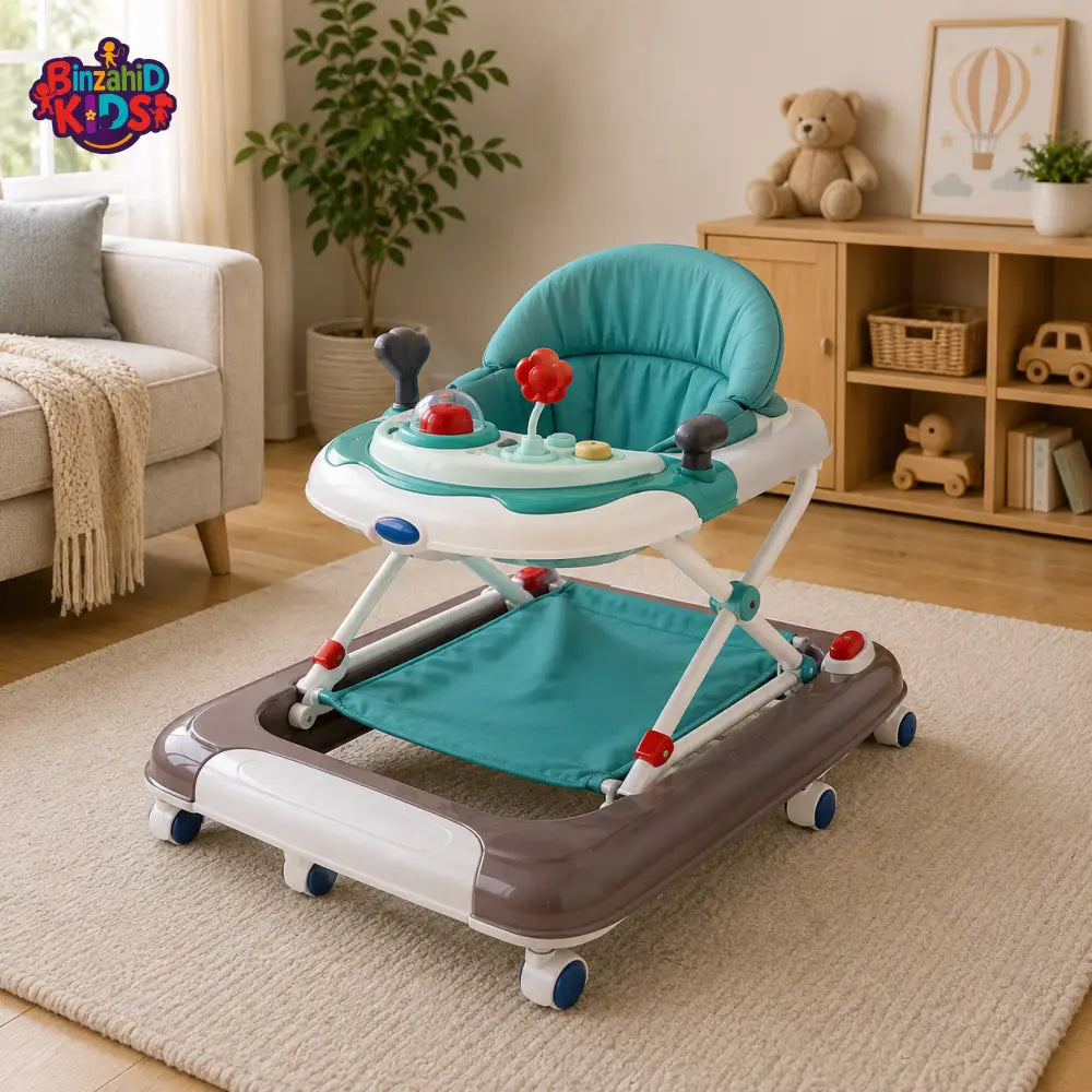 MULTIFUNCTIONAL BABY WALKER WITH FOOT SUPPORT MAT - BROWN