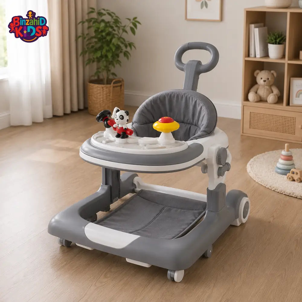 MULTIFUNCTIONAL BABY WALKER WITH PUSH HANDLE - GREY
