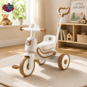 MULTIFUNCTIONAL KIDS TRICYCLE WITH PUSH HANDLE - GREY