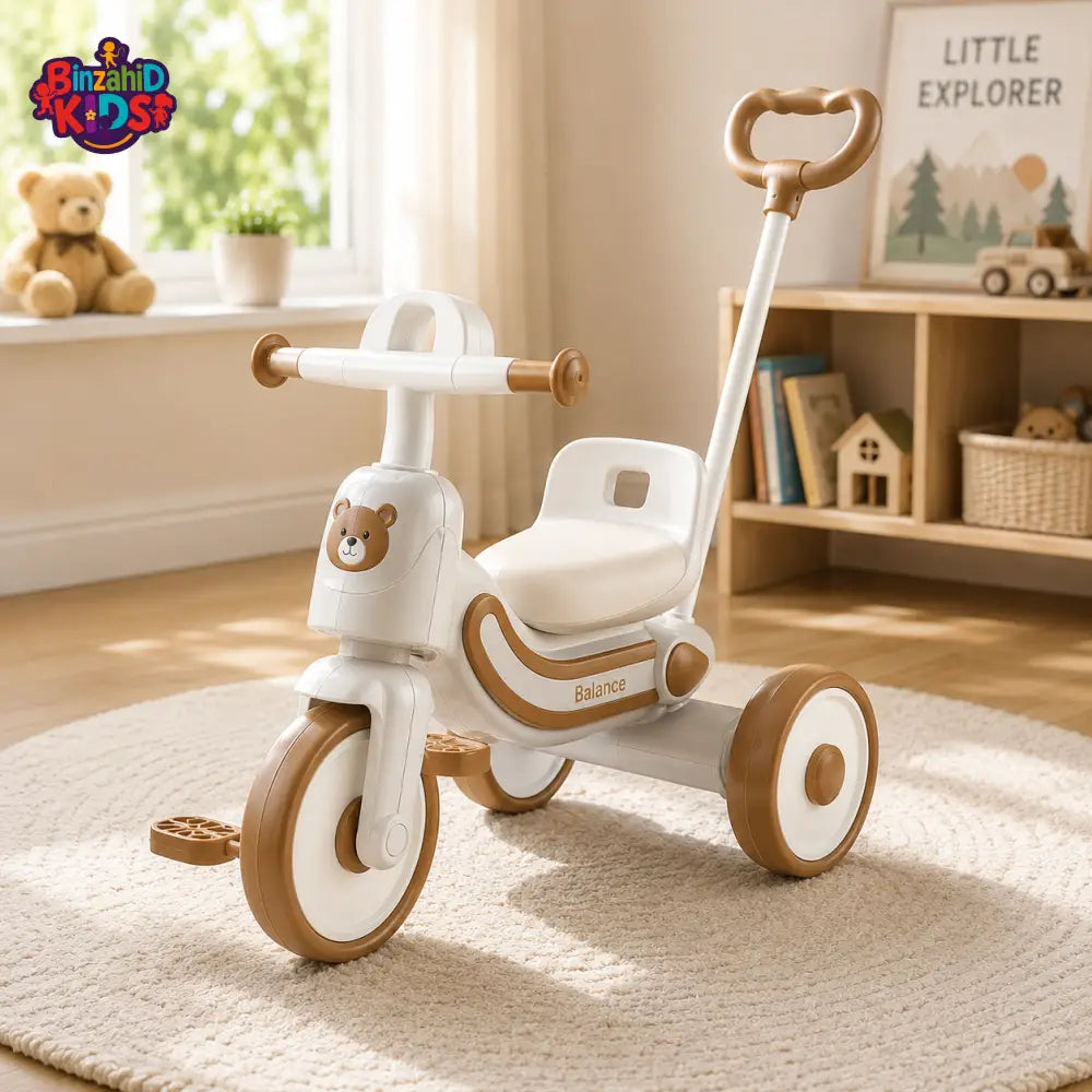 MULTIFUNCTIONAL KIDS TRICYCLE WITH PUSH HANDLE - GREY