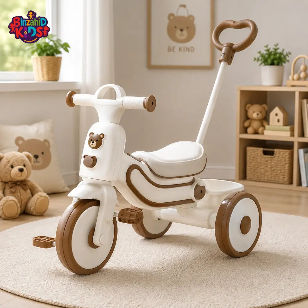 MULTIFUNCTIONAL KIDS TRICYCLE WITH PUSH HANDLE - WHITE