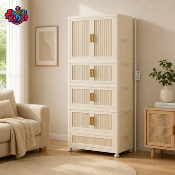 MULTILAYER BABY STORAGE WARDROBE CABINET WITH LOCKABLE DOORS AND WHEELS