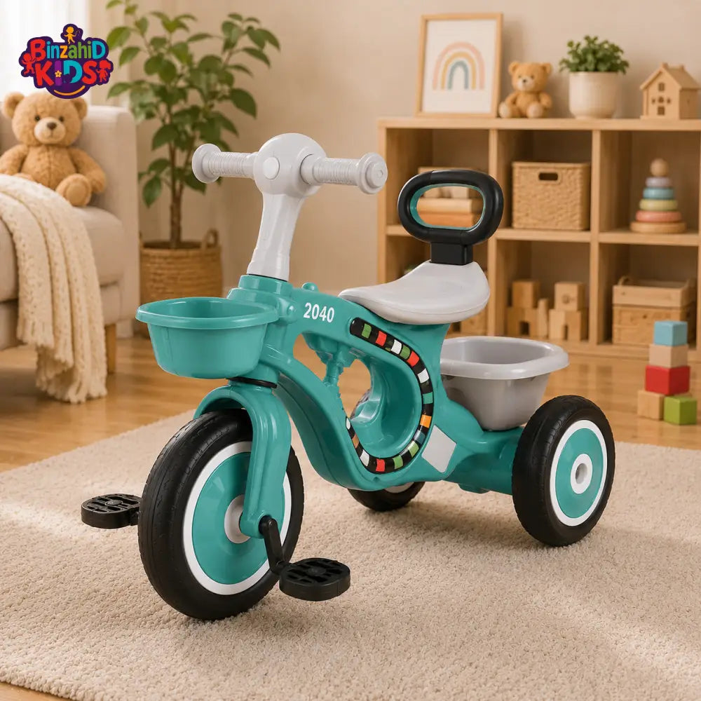 MUSICAL KIDS TRICYCLE WITH STORAGE BASKET - C GREEN