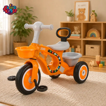 MUSICAL KIDS TRICYCLE WITH STORAGE BASKET - ORANGE