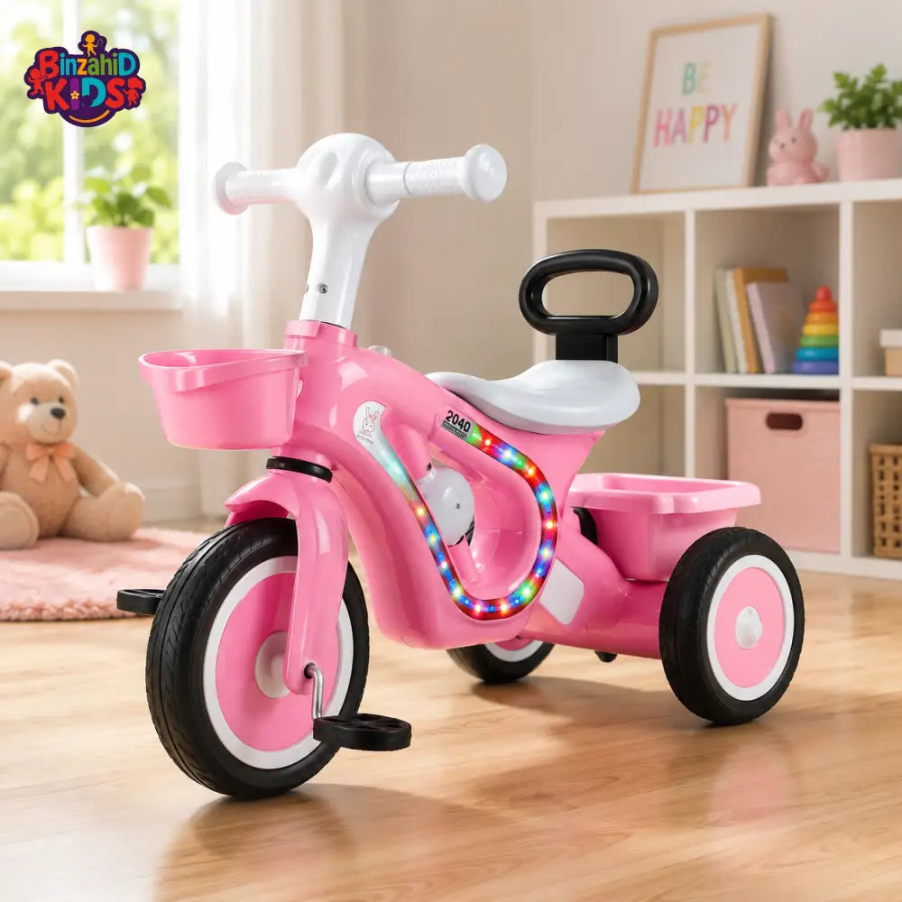 MUSICAL KIDS TRICYCLE WITH STORAGE BASKET - PINK