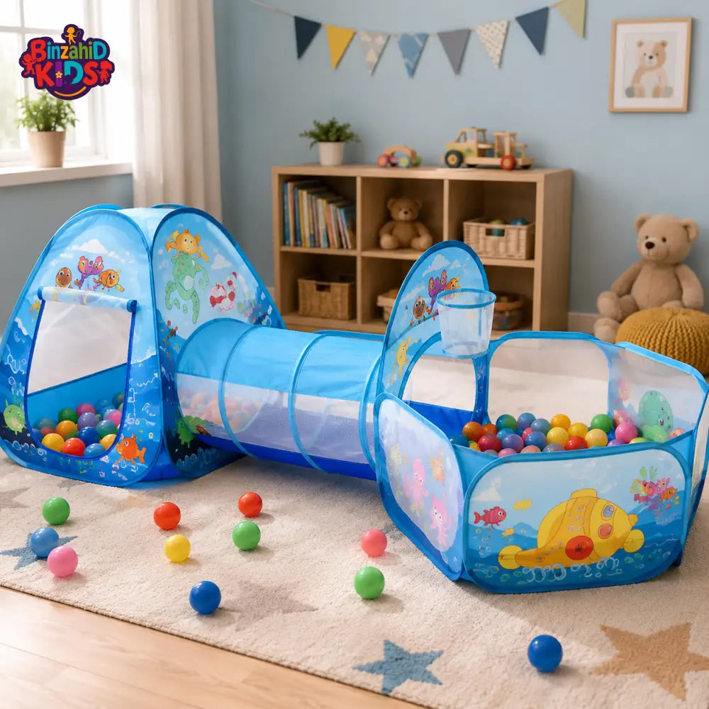 OCEAN THEME KIDS PLAY TENT WITH BALL PIT & TUNNEL
