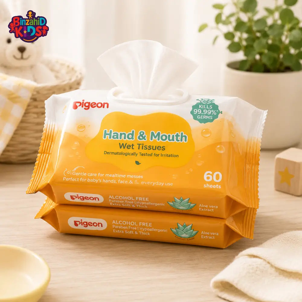 PIGEON HAND & MOUTH WET TISSUES 60S 2IN1 REFILL