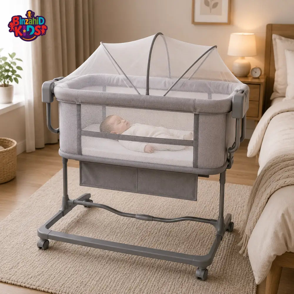 PORTABLE BABY BEDSIDE CRIB - GREY