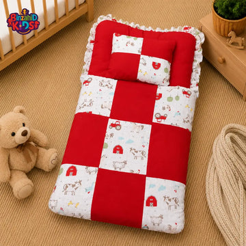PREMIUM BABY BEDDING SET – FARMHOUSE PATCHWORK DESIGN (RED & WHITE)