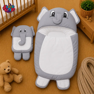 PREMIUM BABY HOODED SLEEPING BAG SET – CUTE ELEPHANT DESIGN (GREY & WHITE)
