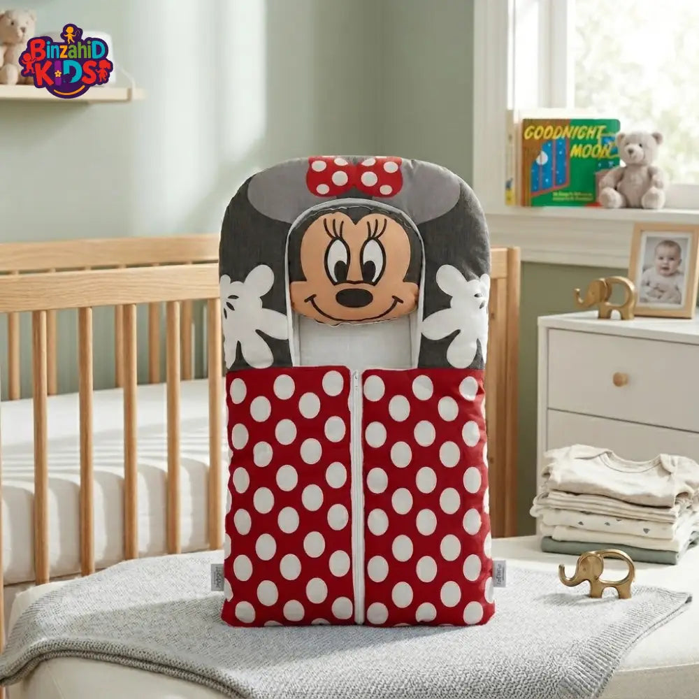 PREMIUM BABY SLEEPING BAG & BEDDING SET – POLKA DOT CARTOON DESIGN (RED & GREY)