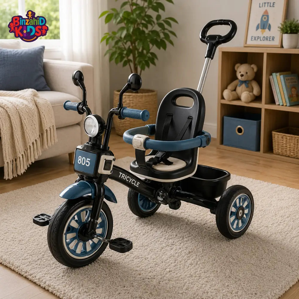 PREMIUM KIDS PEDAL TRICYCLE WITH CANOPY HANDLE - BLUE