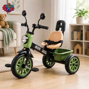 PREMIUM KIDS PEDAL TRICYCLE WITH CANOPY HANDLE - GREEN