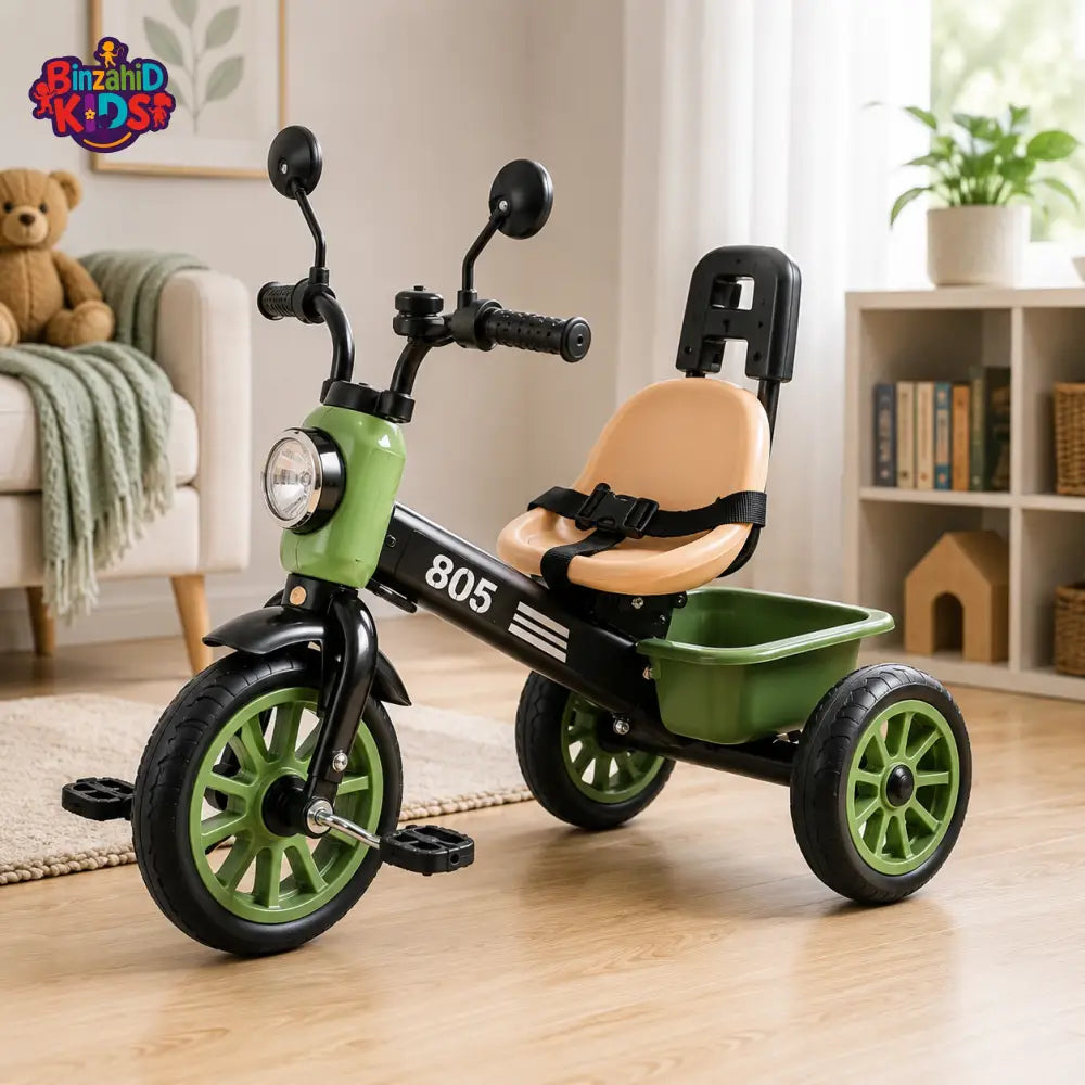 PREMIUM KIDS PEDAL TRICYCLE WITH CANOPY HANDLE - GREEN