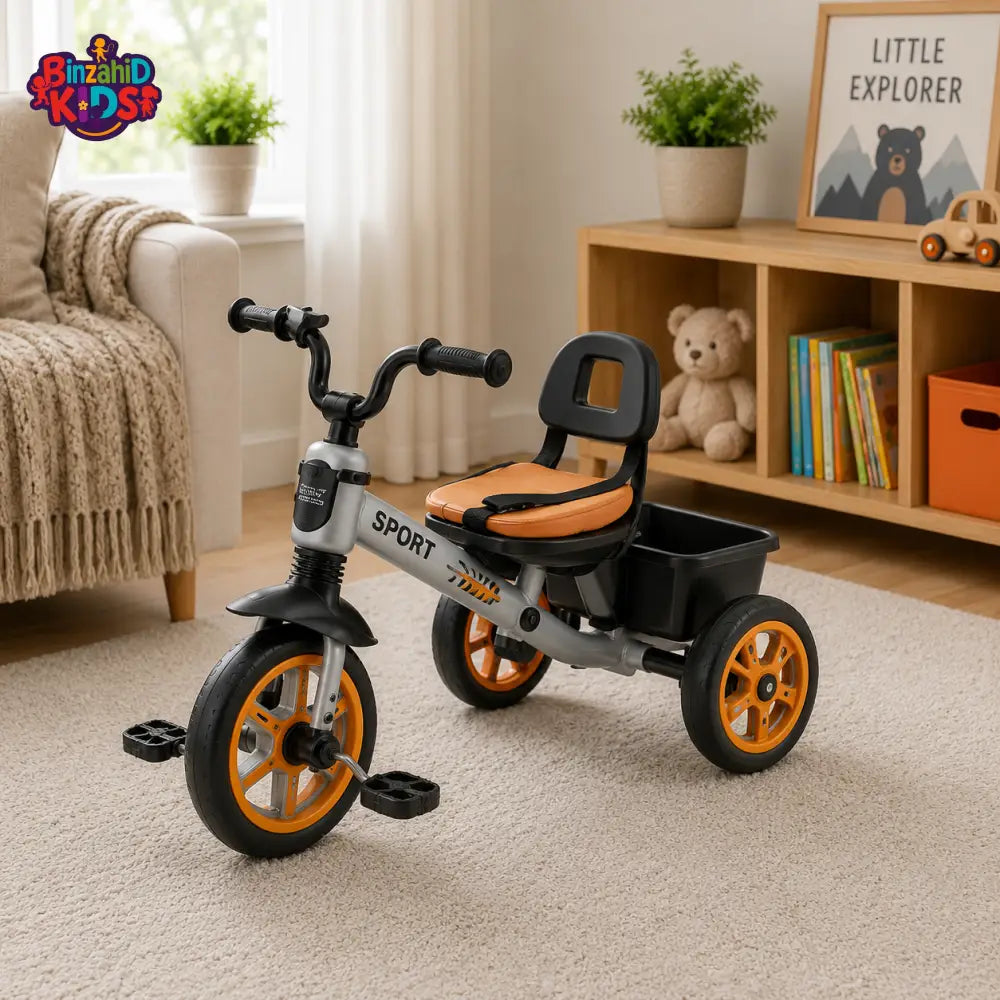 PREMIUM KIDS PEDAL TRICYCLE WITH CANOPY HANDLE - ORANGE