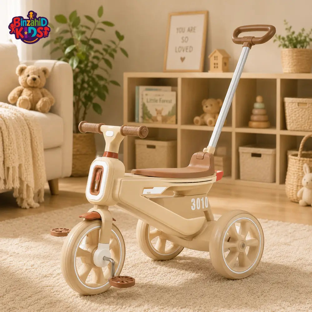 PREMIUM KIDS PUSH TRICYCLE WITH HANDLE - BEIGE