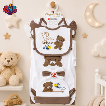 PREMIUM NEWBORN BABY STARTER GIFT SET – B FOR BEAR DESIGN (BROWN & WHITE)
