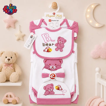 PREMIUM NEWBORN BABY STARTER GIFT SET – B FOR BEAR DESIGN (PINK & WHITE)
