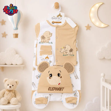 PREMIUM NEWBORN BABY STARTER GIFT SET – CUTE ELEPHANT DESIGN (BEIGE & WHITE)