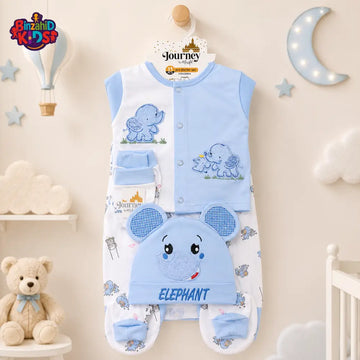 PREMIUM NEWBORN BABY STARTER GIFT SET – CUTE ELEPHANT DESIGN (BABY BLUE & WHITE)