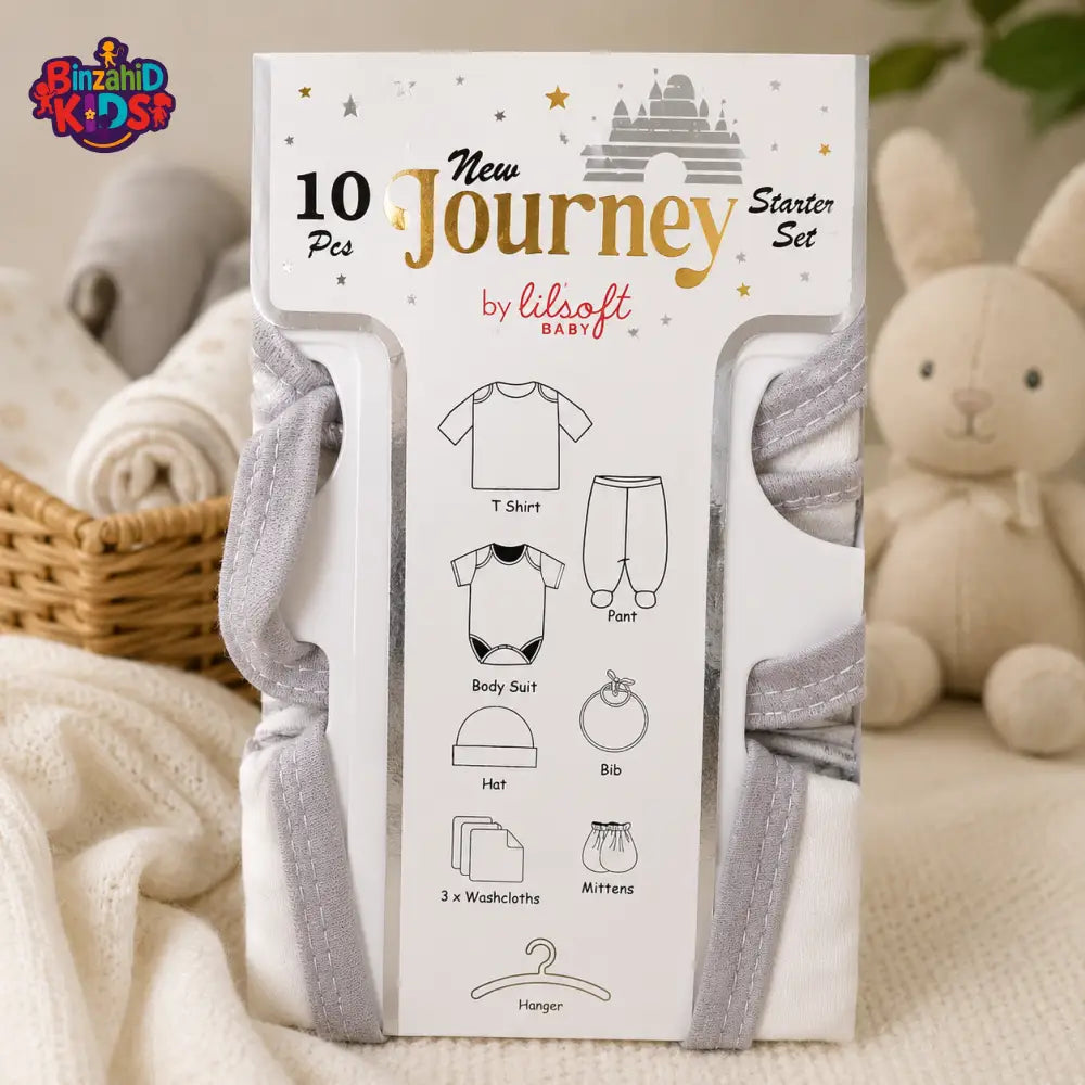 PREMIUM NEWBORN BABY STARTER GIFT SET – GENTLEMAN BOWTIE DESIGN (GREY & WHITE)