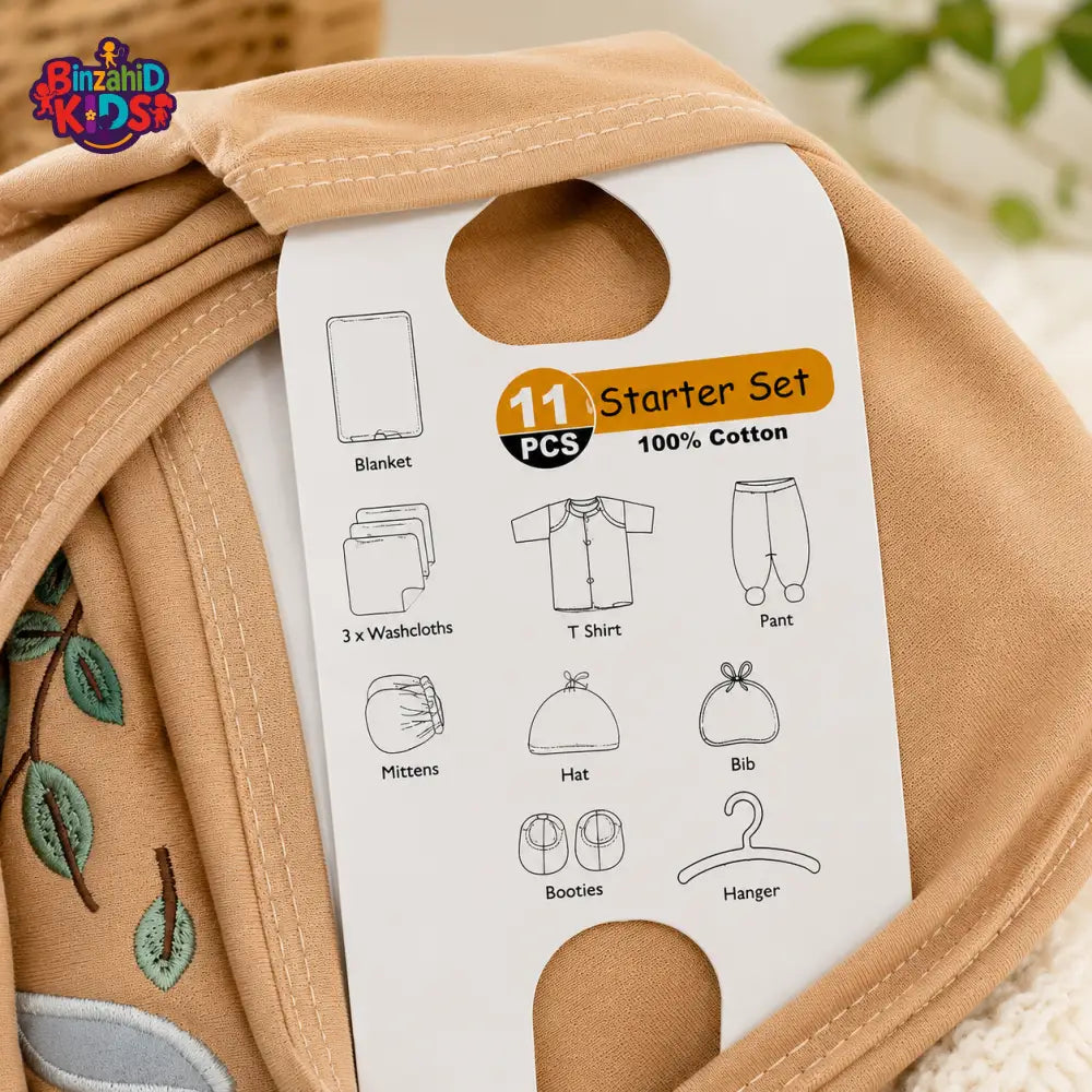 PREMIUM NEWBORN BABY STARTER GIFT SET – TEDDY & BUNNY FRIENDS DESIGN (BEIGE & WHITE)