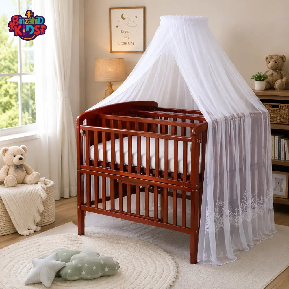 PREMIUM WOODEN BABY CRIB WITH MOSQUITO NET