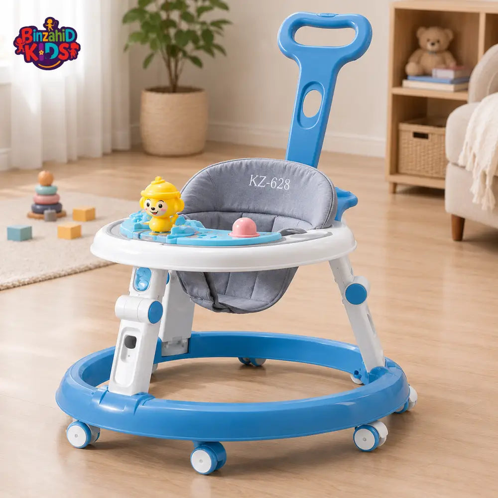 PUSH HANDLE BABY WALKER WITH ACTIVITY TRAY - BLUE