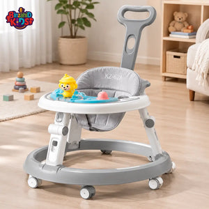 PUSH HANDLE BABY WALKER WITH ACTIVITY TRAY - GREY