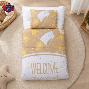 ROCKET SPACE PRINT COTTON POLYESTER BABY BEDDING SET WITH PILLOW - BEIGE