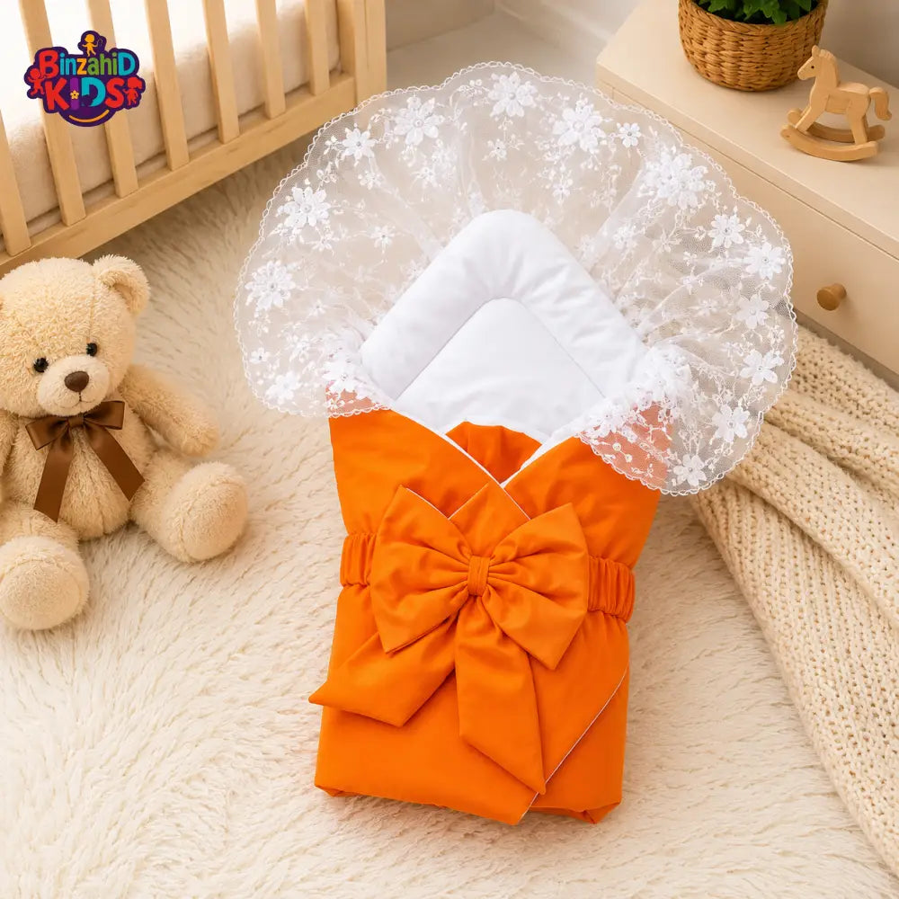 SATIN POLYESTER BABY CARRY NEST WITH LACE CANOPY - FLAME