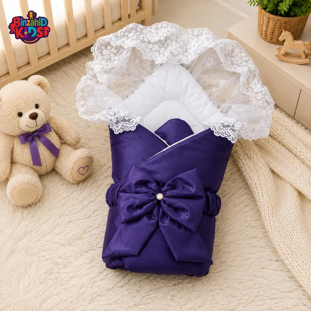 SATIN POLYESTER BABY CARRY NEST WITH LACE CANOPY - NAVY