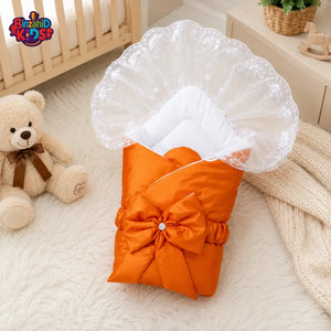 SATIN POLYESTER BABY CARRY NEST WITH LACE CANOPY - ORANGE