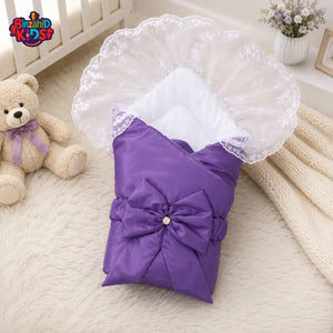 SATIN POLYESTER BABY CARRY NEST WITH LACE CANOPY - PURPLE