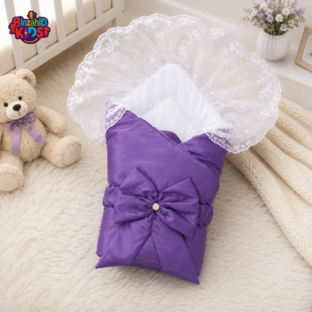 SATIN POLYESTER BABY CARRY NEST WITH LACE CANOPY - PURPLE